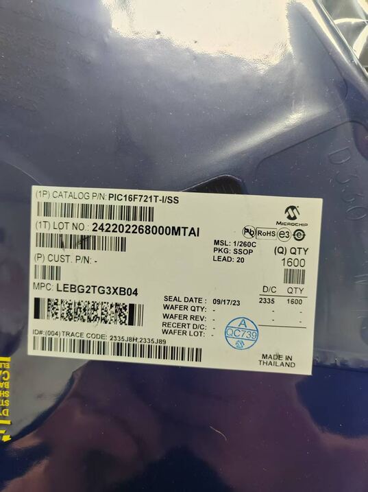 PIC16F721T-I/SS / PIC16F721-I/SS Microchip | 16MHz 8-Bit MCU, 7KB Flash, 18 I/O, nanoWatt XLP™ Low Power, SSOP-20